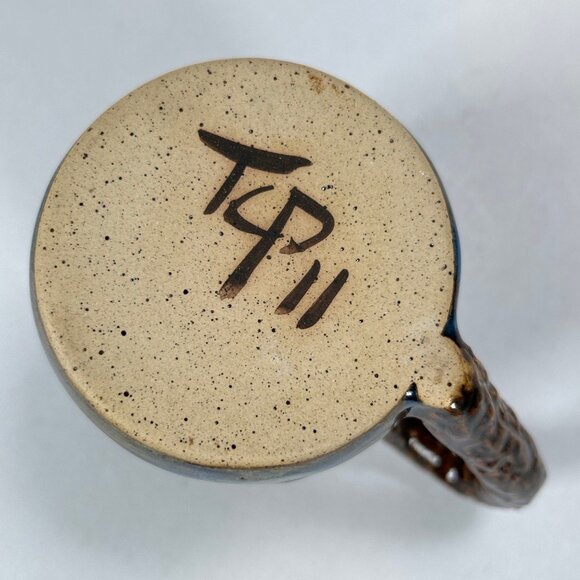 Signed Studio Pottery Mug Blue Brown Glaze Handmade One of a Kind - Picture 6 of 6